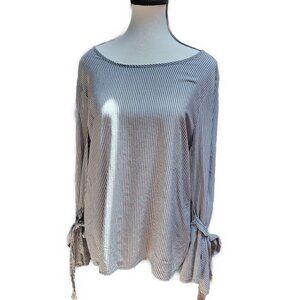 Anthropologie Pleione Striped Top with bell sleeves and key hole tie back - S